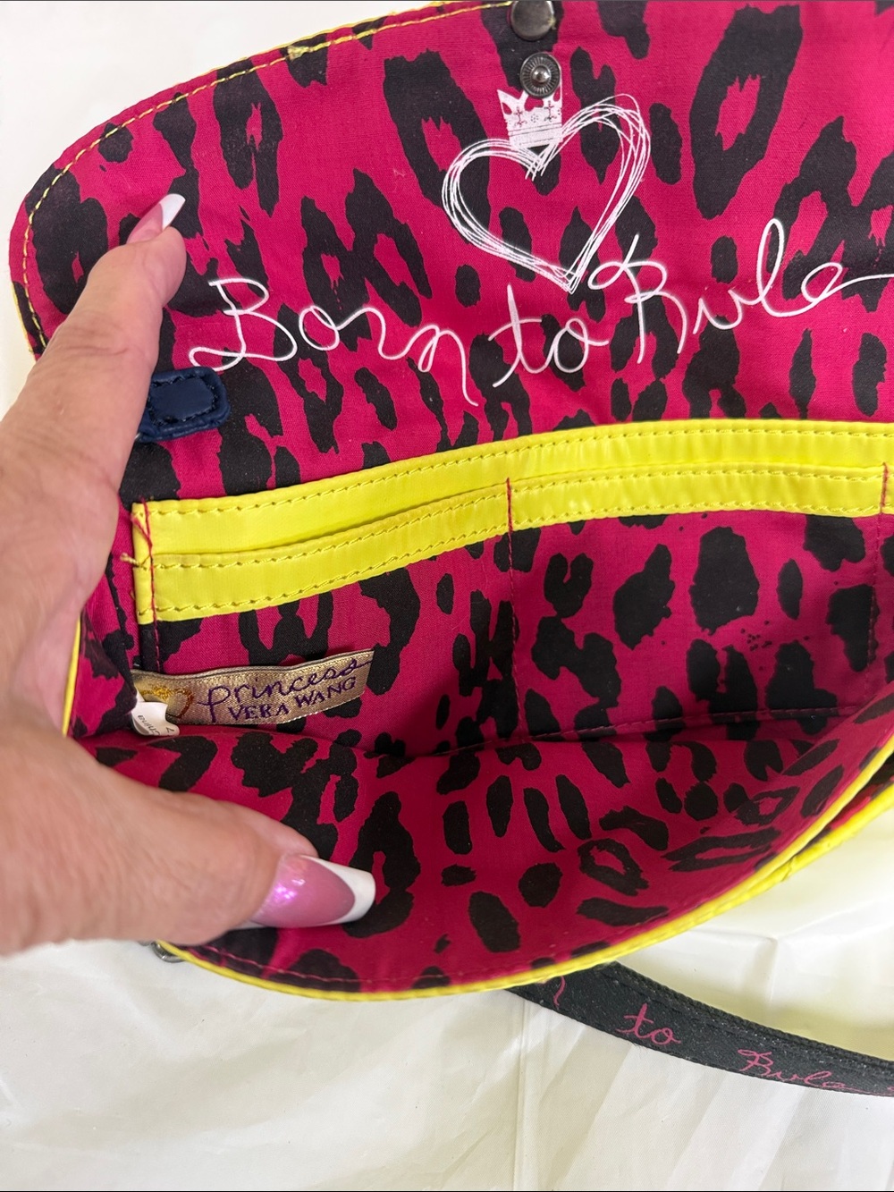 princess vera wang Hot Pink Leopard Crossbody with Yellow Trim